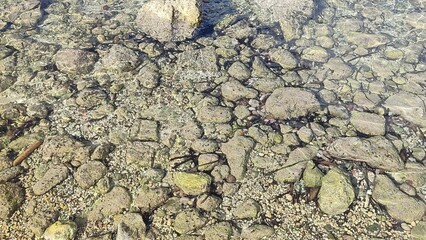 Clear shallow seawater with stones visible underwater natural texture