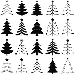 Obraz premium Collection of modern Christmas tree silhouettes and illustrations