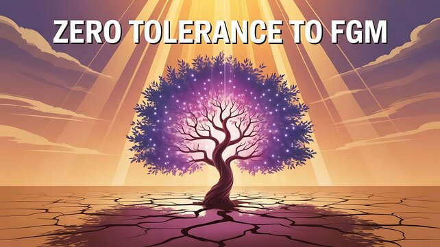 Tree with Glowing Leaves in a Desert Landscape Under a Radiant Sky