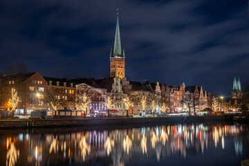 Fototapeta premium View of Lübeck in the evening after sunset. Germany, Europe.