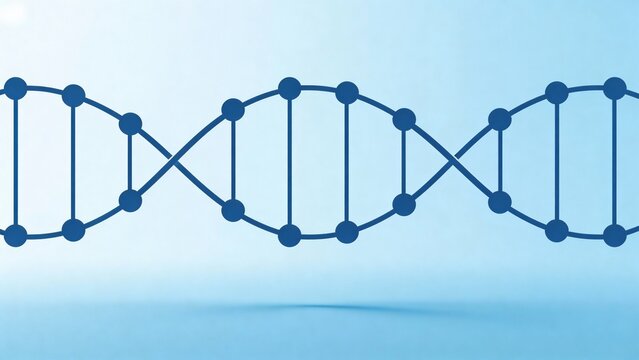 A detailed illustration of a blue DNA double helix structure on a light blue background, representing genetics and molecular biology. - Powered by Adobe
