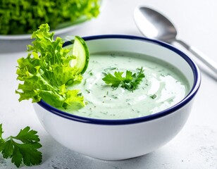 Kalte Gurkensuppe mit Salatgarnitur