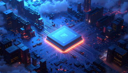Futuristic Cityscape - A Digital Representation of Technology and Innovation.
