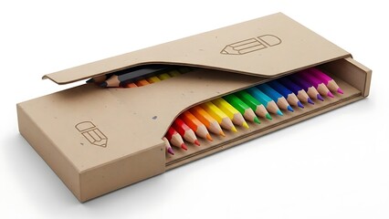 Colorful Pencils in Open Cardboard Box on White Surface