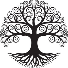 Obraz premium Tree of Life Silhouette with Roots and Branches – Sacred Nature Symbol.
