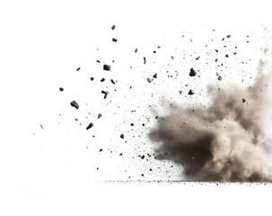 flying debris with dust isolated on transparent or white backgroud png cutout clipping path