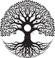 Tree of Life Silhouette with Roots and Branches &ndash; Sacred Nature Symbol.