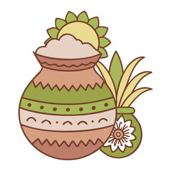Pongal Festival Vector Illustration with Traditional Pot and Sugarcane