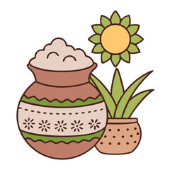 Pongal Festival Vector Illustration with Traditional Pot and Sugarcane