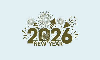 Happy New Year 2026 Fireworks Design Vector Illustration in Gold and Purple Colors.