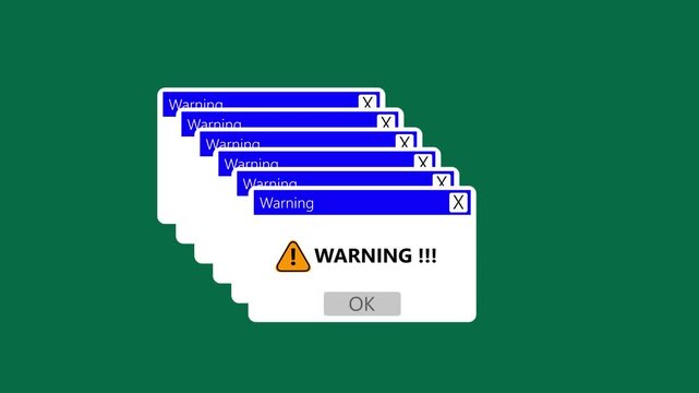motion animation of a web browser window with warning alert on a green background.