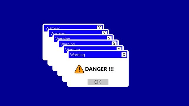 motion animation of a web browser window with danger warning alert on a green background.