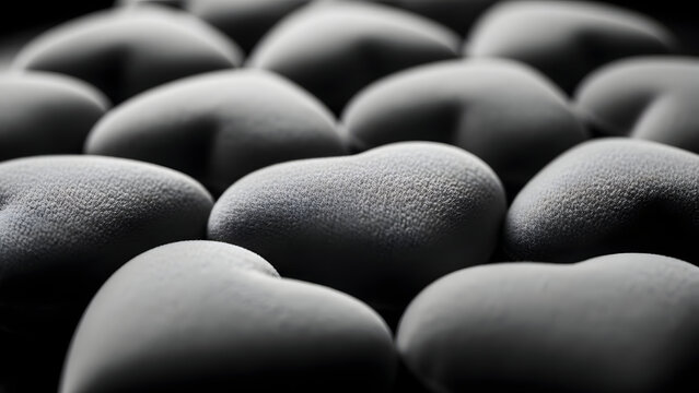 Close-up of smooth, rounded black stones arranged in a natural pattern with subtle shading and