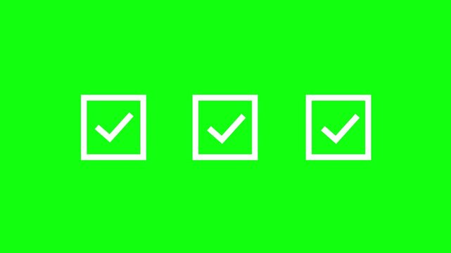 White check mark sign tick in blank white square check boxes on black background