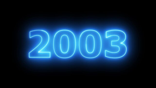 Glowing neon 2003 Happy New Year text with clean neon outlines and subtle. important year, important date 2003. Educational mathematics 2003 animation on background...
