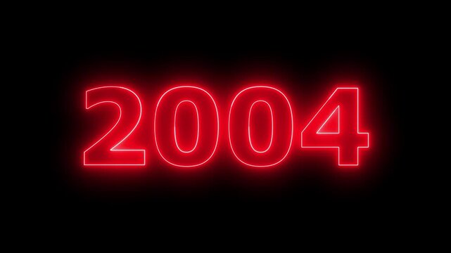 Glowing neon 2004 Happy New Year text with clean neon outlines and subtle. important year, important date 2004. Educational mathematics 2004 animation on background...