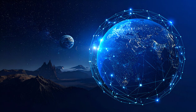 Digital Earth - A Futuristic Vision of Global Connectivity and Technological Advancement. - Powered by Adobe