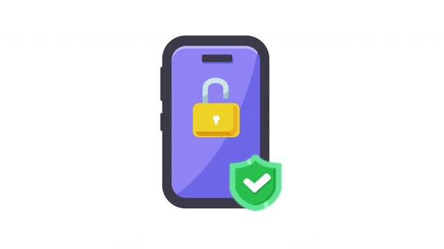 Animated mobile phone with secure password lock screen, representing mobile security, privacy, and authorized access. 4K video