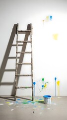 Creative Art Studio with Ladder and Paint Splashes