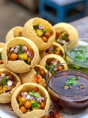 Crispy Snack Cups with Chickpeas and Sauce on Plate