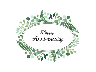 Elegant Anniversary Card Design with Green Foliage Frame