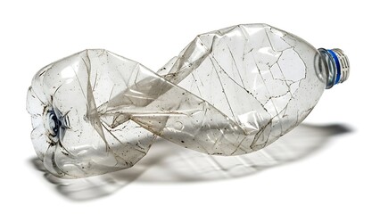 Crushed plastic bottle isolated on white background