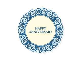 Elegant Blue Swirl Frame with Happy Anniversary Message