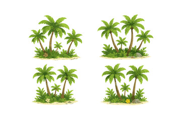 Fototapeta premium Tropical palm trees and lush foliage on white background