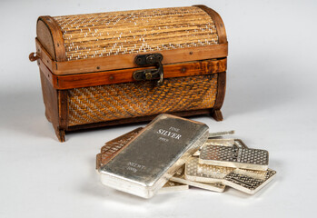 Vintage treasure box with fine silver bars on front