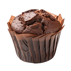 Chocolate Muffin Cupcake in Brown Paper Liner, Close-Up, Isolated on Transparent Background