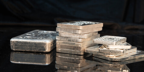 Silver bars of different sizes, collection theme banner