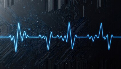 Blue Heartbeat Line on Dark Background.