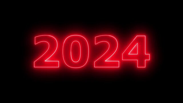 Glowing neon 2024 Happy New Year text with clean neon outlines and subtle. important year, important date 202 4. Educational mathematics 2024 animation on background...