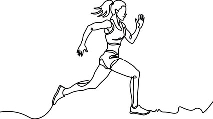 Single Line Art of Energetic Runner, Minimalist Woman Jogging Exercise and Fitness Concept Continuous One Line Drawing of Young Woman Running on Track, Minimalist Female Athlete Vector
