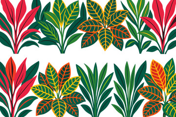 Vibrant tropical leaves pattern with colorful foliage and symmetric design