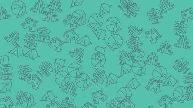 Seamless looping teal background with line art education and science icons.