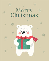 Polar Bear with Giftbox Cartoon Style Postcard