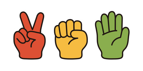 Obraz premium Rock Paper Scissors Hand Gesture Icon Set Vector