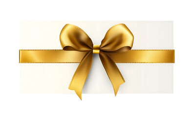 White gift voucher with gold ribbon and bow, Elegant white gift voucher featuring a gold ribbon and bow, isolated on transparent background 
