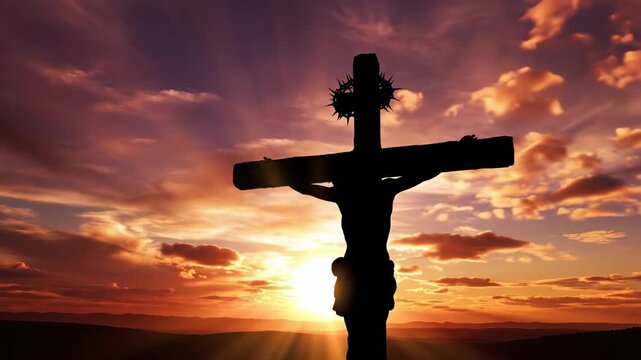 Jesus Christ on the Cross at Sunset - A Symbol of Faith and Redemption.