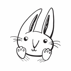 Fototapeta premium Minimal outline rabbit character. Monochrome doodle vector illustration isolated on white background for design projects.