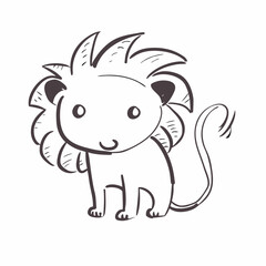 Obraz premium Cute minimalist lion silhouette in doodle line art. Clean vector icon isolated on white for logos, mascots, and branding.