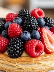 Delicious Fruit Tart with Berries on Golden Crust