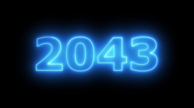 Glowing neon 2043 Happy New Year text with clean neon outlines and subtle. important year, important date 2043. Educational mathematics 2043 animation on background...