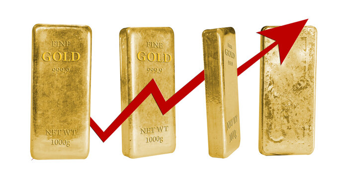 1000g Gold bars with no background and arrow showing price hike in png