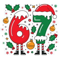 Festive Christmas Number 6 7 with Holly and Ornaments