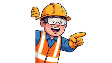 Cartoon construction worker isolated on transparent background