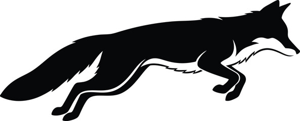 Black silhouette fox isolated on transparent background