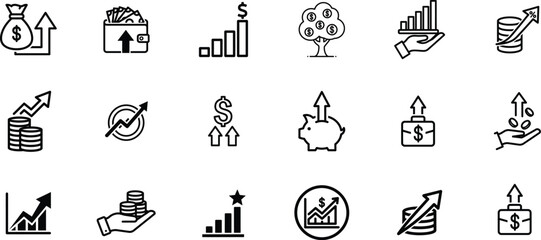 Collection of black and white business and growth icons