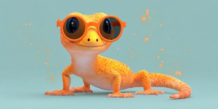 Playful Gecko in Sunglasses: Adorable Cartoon Lizard Ready for a Fun Summer Adventure - Powered by Adobe